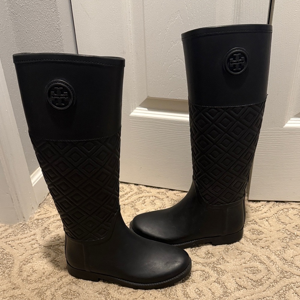 Tory Burch Black Quilted Women's Rain Boots